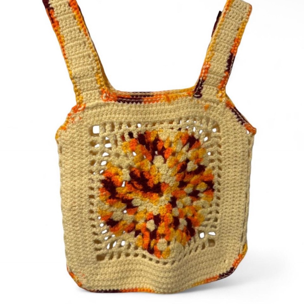 Handcrafted Crochet Beige and Orange Tank Top